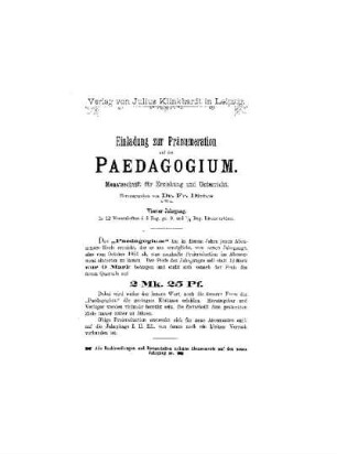 Einladung zur Pränumeration auf das Pädagogikum