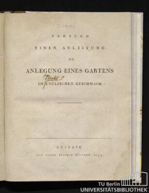 Versuch einer Anleitung zu Anlegung eines Gartens im englischen Geschmack
