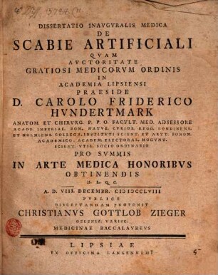 Diss. inaug. med. de scabie artificiali