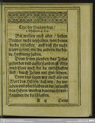 Christliche Leichenpredigt : Christliche Leichpredigt. Text der Leichpredigt. De I. De II. Beschluß
