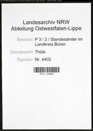 Sterberegister Standesamt Thüle