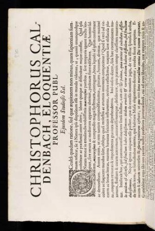 Christophorus Caldenbach, Eloquentiae Professor Publ. Ejusdem Studiosis Sal.