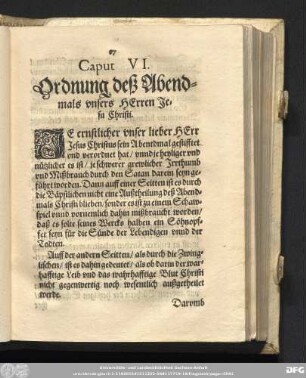 Caput VI. Ordnung deß Abendmals unsers Herren Jesu Christi.