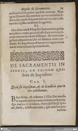 De Sacramentis In Specie, Ac Primum Quidem de baptismo