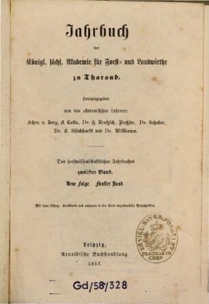 Jahrbuch der Königl.-Sächs. Akademie für Forst- und Landwirthe zu Tharand. 12 = N.F. Bd. 5. 1857