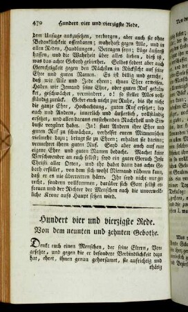 Hundert vier und vierzigste Rede. Von dem neunten und zehnten Gebothe.