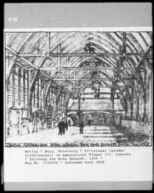 Wettin, Burg, Unterburg, Rittersaal (großer Soldatensaal) im Ammendorfer Flügel (?), Inneres