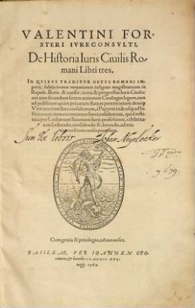 Valentini Forsteri de historia iuris civilis Romani libri tres