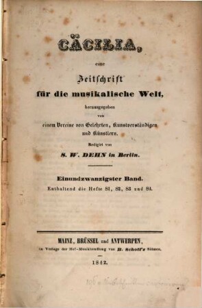 Caecilia  : eine Zeitschrift für die musikalische Welt. 21 = H. 81 - 84. 1842