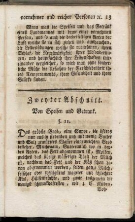 Zweyter Abschnitt. Von Speisen und Getrank.