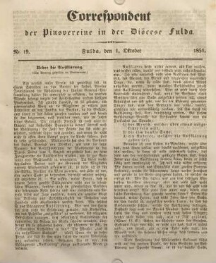 Nr. 19. Fulda, den 1. Oktober 1851.