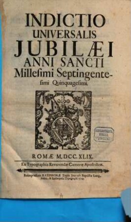 Indictio Universalis Jubilaei Anni Sancti Millesimi Septingentesimi Quinquagesimi