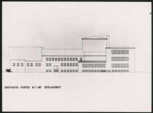 Stadttheater, Krefeld: Seitenansicht Osten