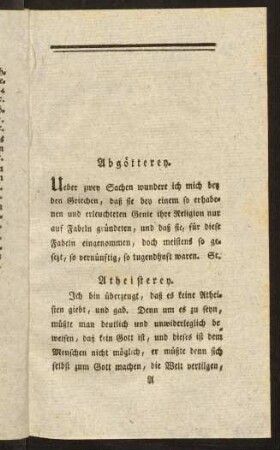 1-24, Abgötterey. Atheisterey. Gott. Deisten. Religion. Vorsehung. Gewissen. Aberglauben.