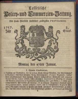 3. Stueck, Montag den 17ten Januar 1757