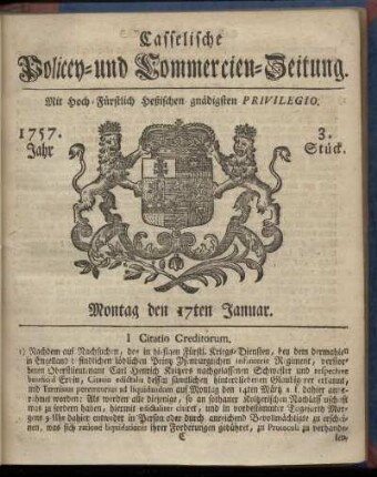 3. Stueck, Montag den 17ten Januar 1757