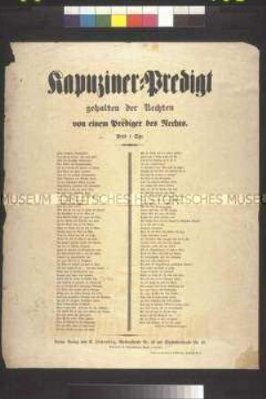 Maueranschlag: Kapuziner-Predigt. Satirisch-politisches Gedicht; undatiert