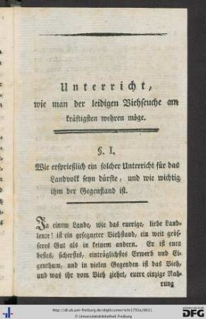 Unterricht, wie man der leidigen Viehseuche am kräftigsten wehren möge.