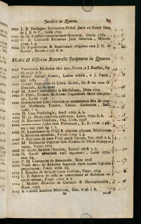 89-107, Medici & Historiae Naturalis Scriptores in Quarto. - Historici in Quarto.