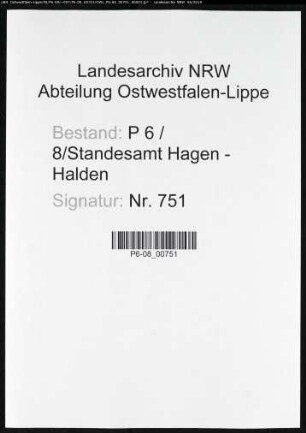 Sterberegister Standesamt Hagen-Halden