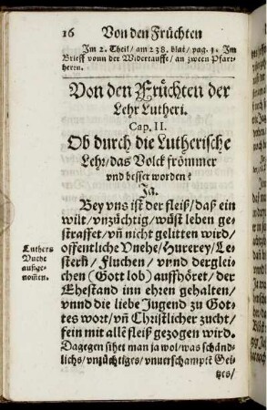 Von den Früchten der Lehr Lutheri. Cap. II.