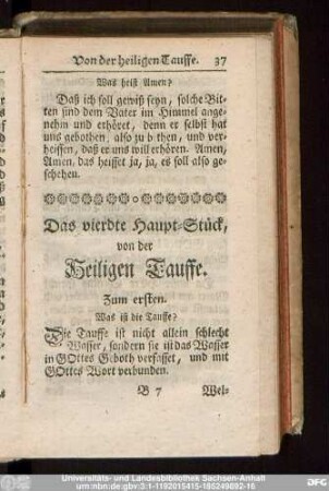 Das vierdte Haupt-Stück, von der Heiligen Tauffe.