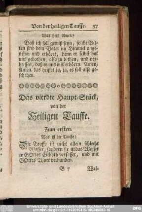 Das vierdte Haupt-Stück, von der Heiligen Tauffe.