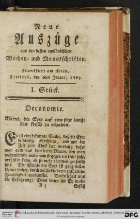 (I. Stück. Freitags, den 6ten Januar, 1769 - IV. Stück. Freitags, den 27ten Januar, 1796)