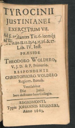 Exercitium VII. Respondente Christophoro Woldero