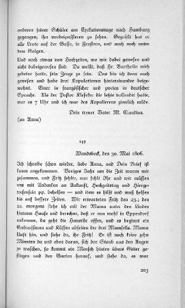 149 Wandsbeck, den 30. Mai 1806.