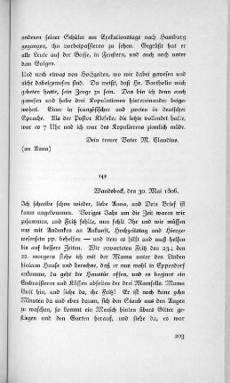 149 Wandsbeck, den 30. Mai 1806.