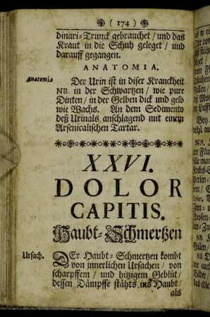 XXVI. Dolor capitis. Haubt-Schmertzen. - XXVII. Auditus læsio. Gehörs-Verletzung.