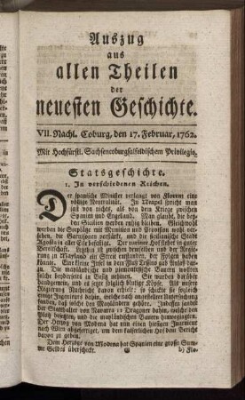 VII. Nachl. Coburg, den 17. Februar, 1762.