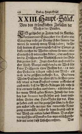 XXIII. Haupt-Stück. Von den kräncklichen Zufällen der Milch in den Brüsten