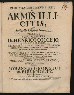 Disputatio Iuris Gentium Publici, De Armis Illicitis