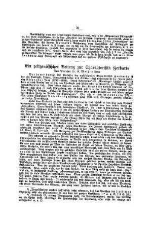 Ein zeitgemäßer Beitrag zur Charakteristik Herbarts