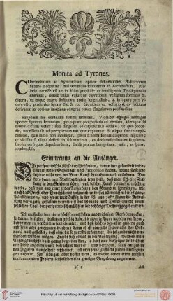 Monita ad Tyrones / Erinnerung an die Anfänger