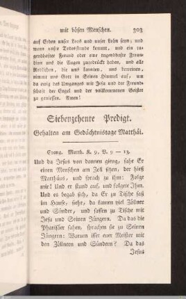 XVII. Predigt: Vom Umgange Jesu mit Zöllnern und Sündern.