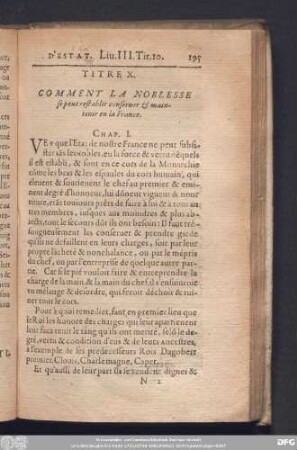 Titre X. Comment La Noblesse se peut restablir conserver & maintenir en la France.