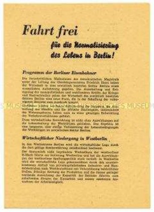 Propagandaschrift der IG Eisenbahn des FDGB gegen Spalterbestrebungen bei der Reichsbahn in Berlin