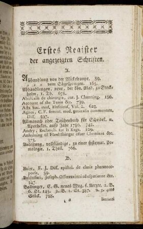 Erstes Register. der angezeigten Schriften.