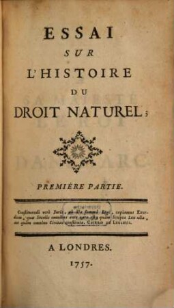 Essai Sur L'Histoire Du Droit Naturel, 1
