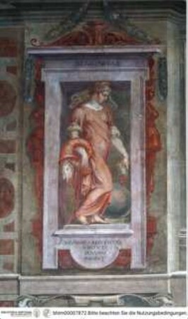 Szenen aus der Vita von Papst Paul III., Paul III. ernennt Kardinäle und verteilt Benefizien flankiert von den Personifikationen der Religio und der Benignitas, Benignitas