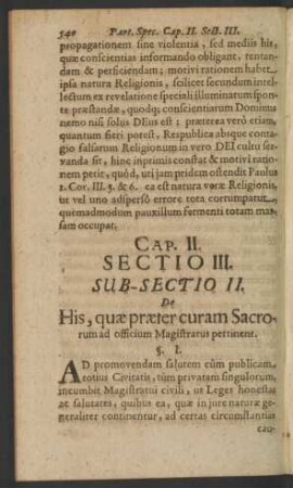 [...] Sub-Sectio II. De His, quae praeter curam Sacrorum officium Magistratus pertinent.