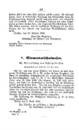 Beitreibung von Schulgeldresten : [V. Elementarschulwesen]
