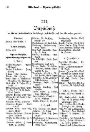 III. Verzeichniß der Gewerbetreibenden
