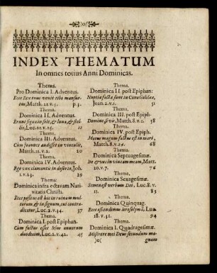 Index Thematum In omnes totius Anni Dominicas.