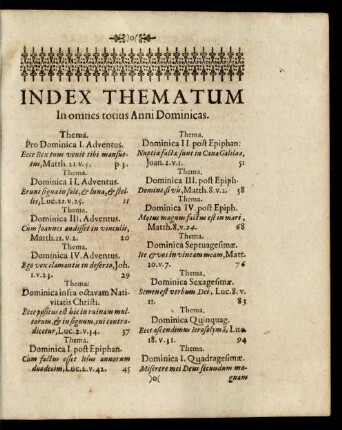 Index Thematum In omnes totius Anni Dominicas.