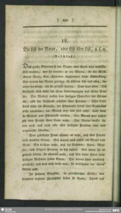 IV. Die List der Natur, oder List über List, u. s. w. (Beschluß)
