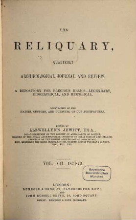The reliquary : depository for precious relics, legendary, biographical, and historical. 12. 1871/72